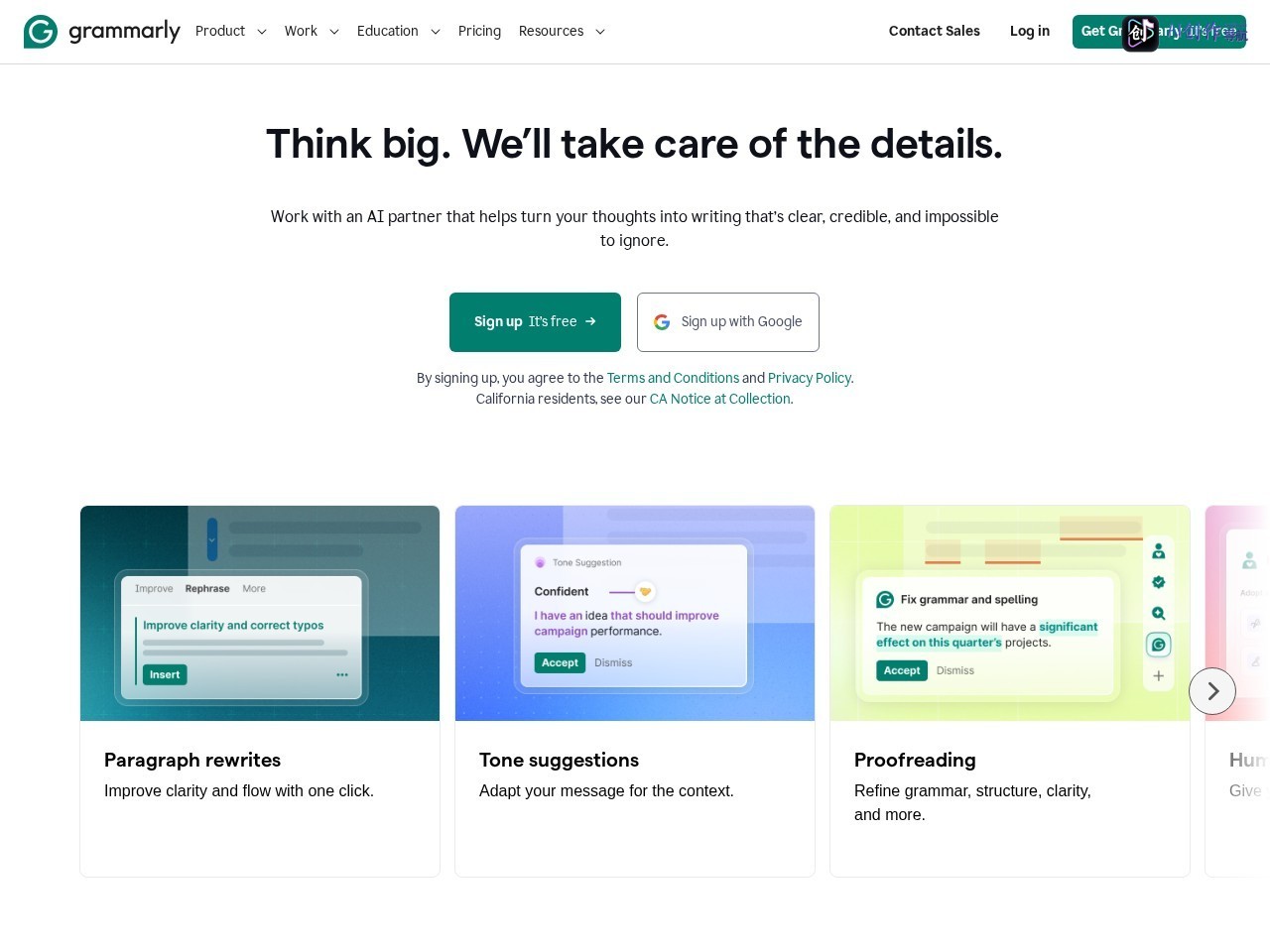 Grammarly 网站截图